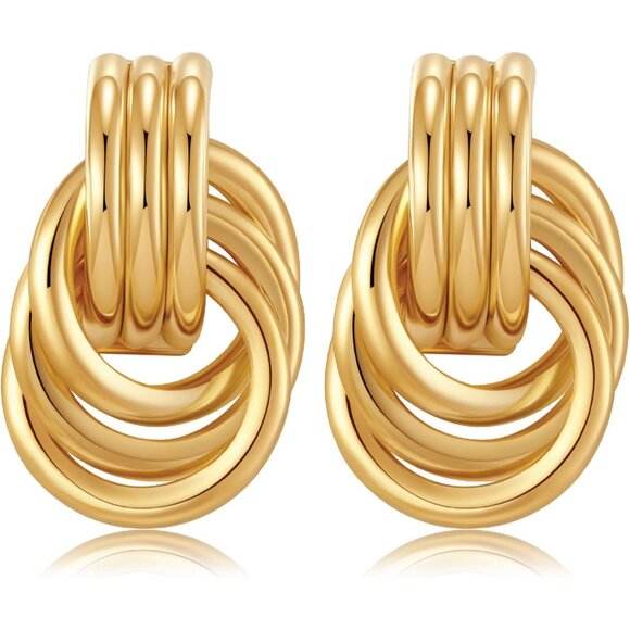 Chunky Knot Link Circle Drop Earrings Studs for Women Trendy Statement Jewelry - Picture 1 of 7